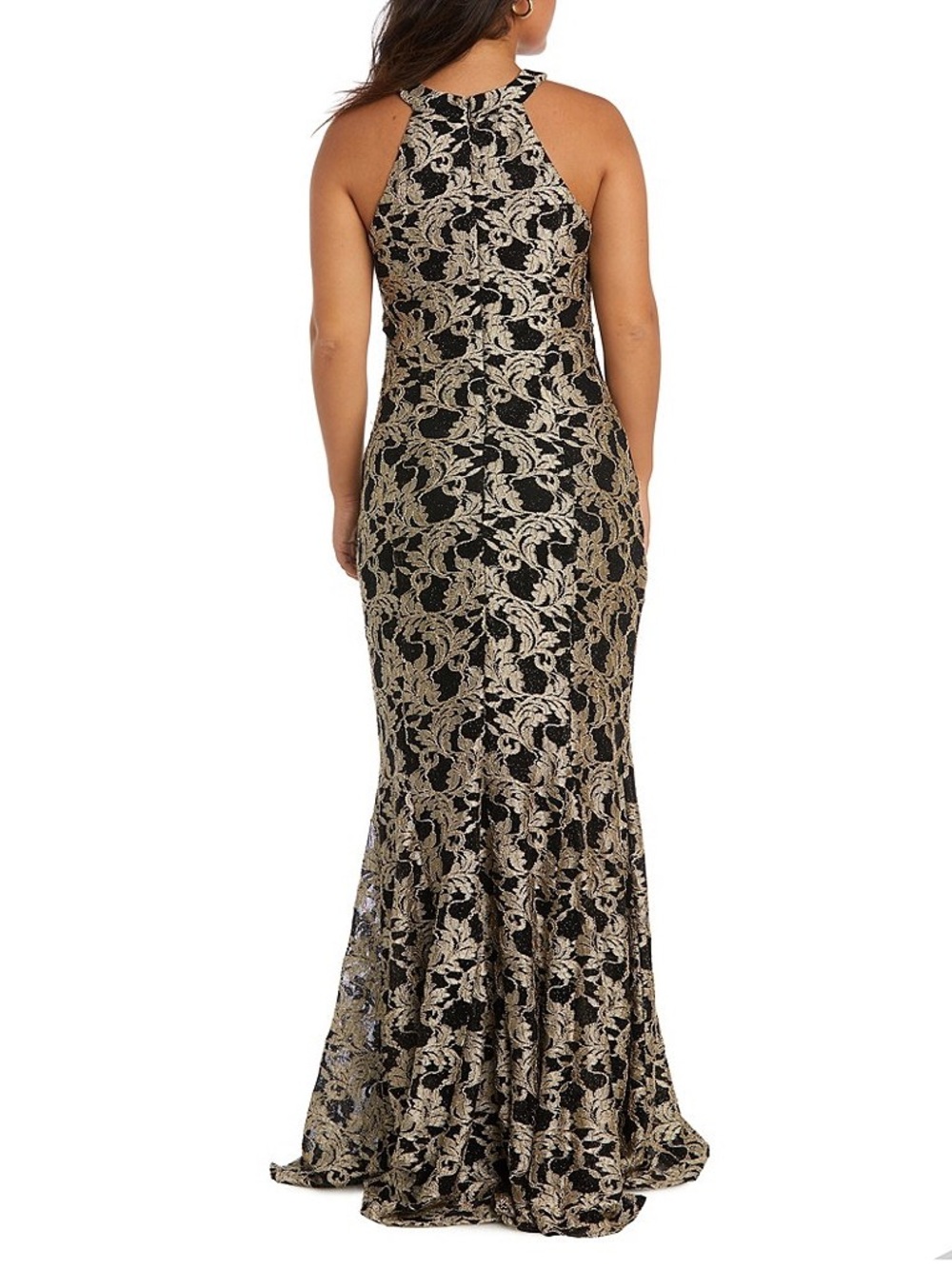 NWT Nightway Sleeveless Keyhole Halter Neck Glitter Lace Gown Size 8 - Picture 2 of 16